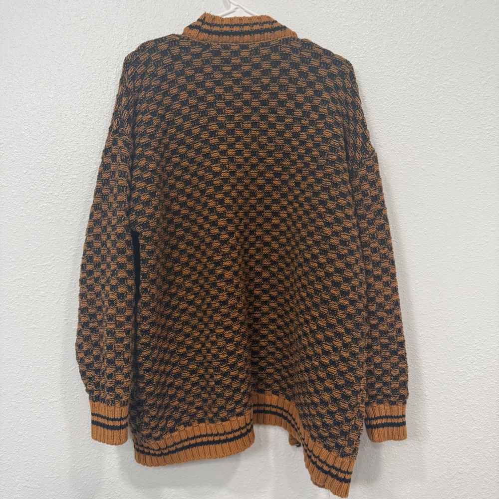 Forever 21 Womens Checkered Cardigan Sweater Brown Black Knit Oversized Large - Picture 2 of 5